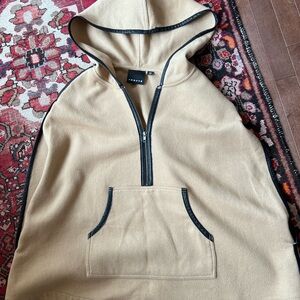 Trouve Tan Hooded Half-Zip Pullover with Black Trim